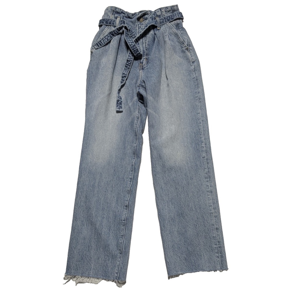 Abercrombie & Fitch A&F Mom Jeans Paper Bag Waist Belted Blue Denim - Women 26/2